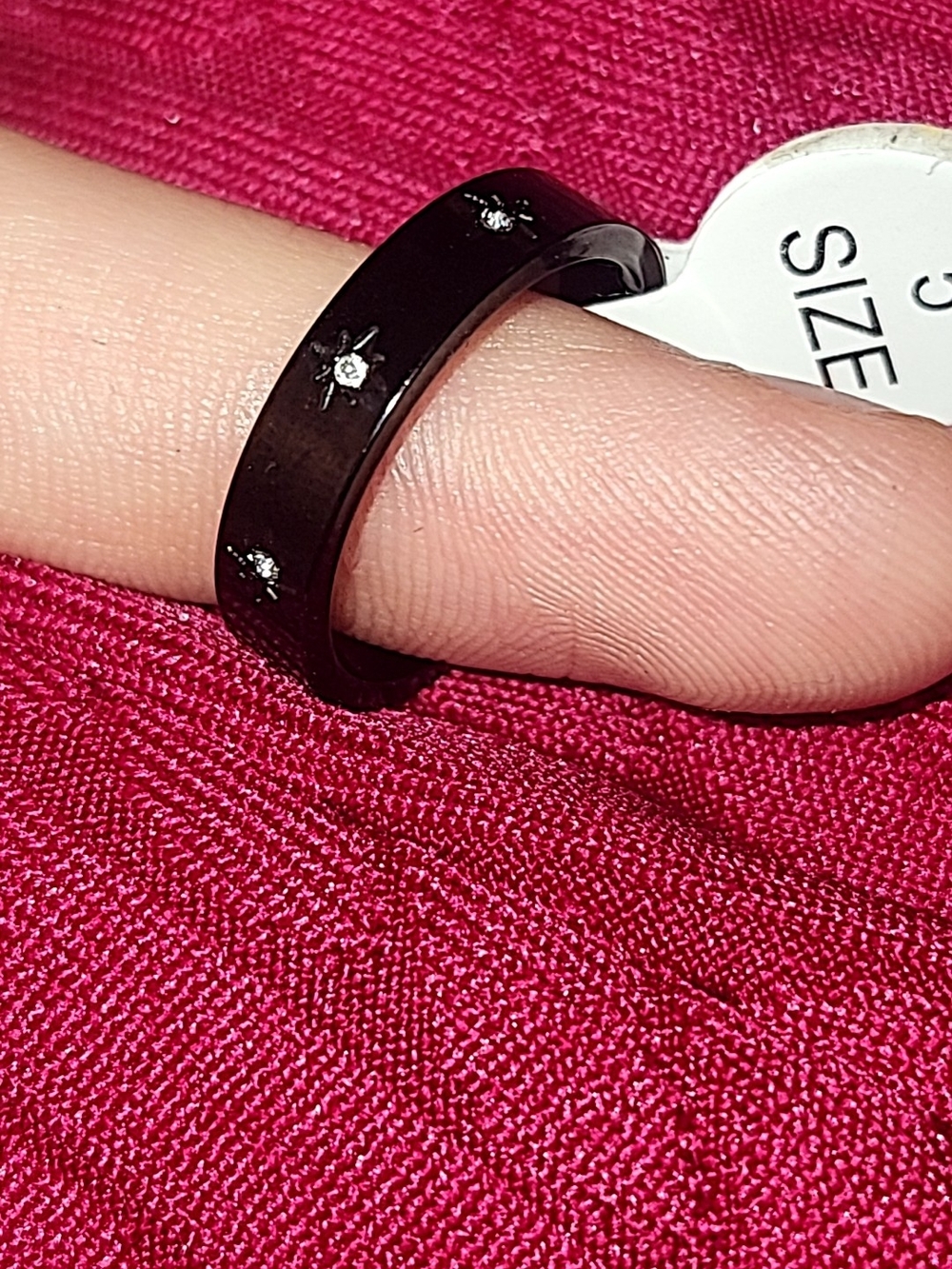 Black Stainless Steel Women's Ring with Star Accent Stones